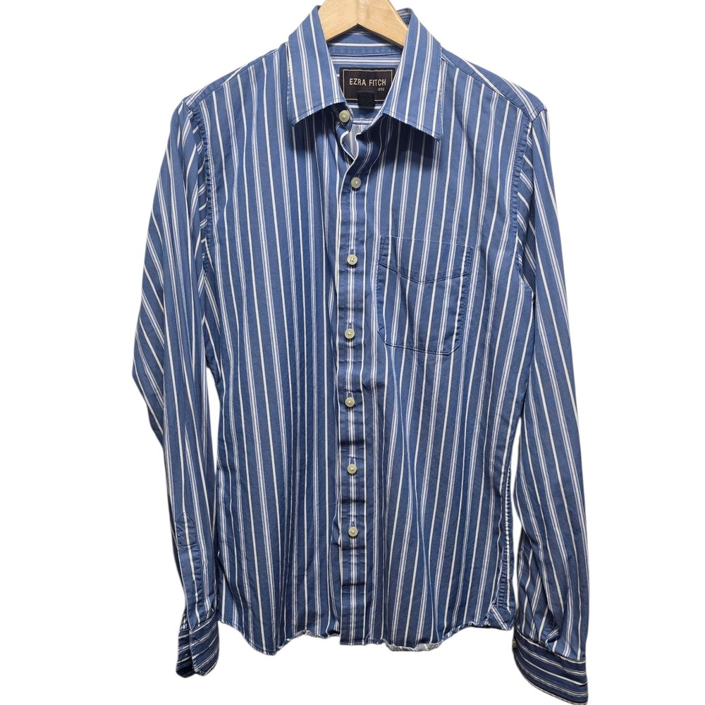 Ezra Fitch 1892 Mens Blue White Striped Long Sleeve Button Down Shirt Sz L